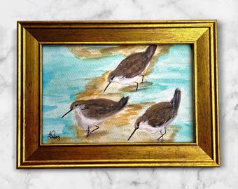 Sandpiper Beach Print: Watercolor Seascape, Coastal Bird Art