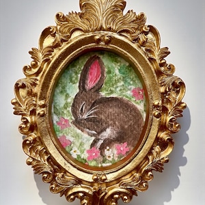 Framed Rabbit Giclée Print: Miniature Floral Bunny Artwork