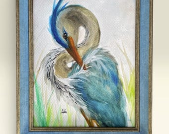 Great Blue Heron Watercolor Print | 8x10 Giclee Art | Bird Wall Decor | Coastal Nature Painting | Marsh Bird Illustration | wildlife Artist