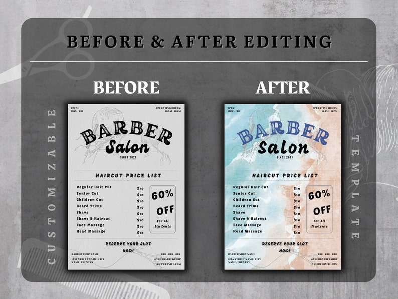 Barber Shop Price List Template Printable Editable Price List Etsy Canada