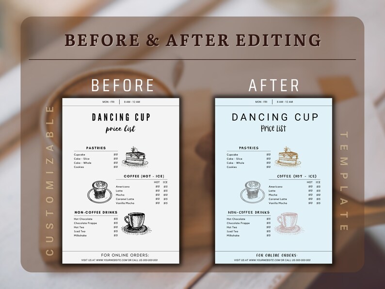 Cafe Coffee Price List Template Restaurant Food Menu Etsy