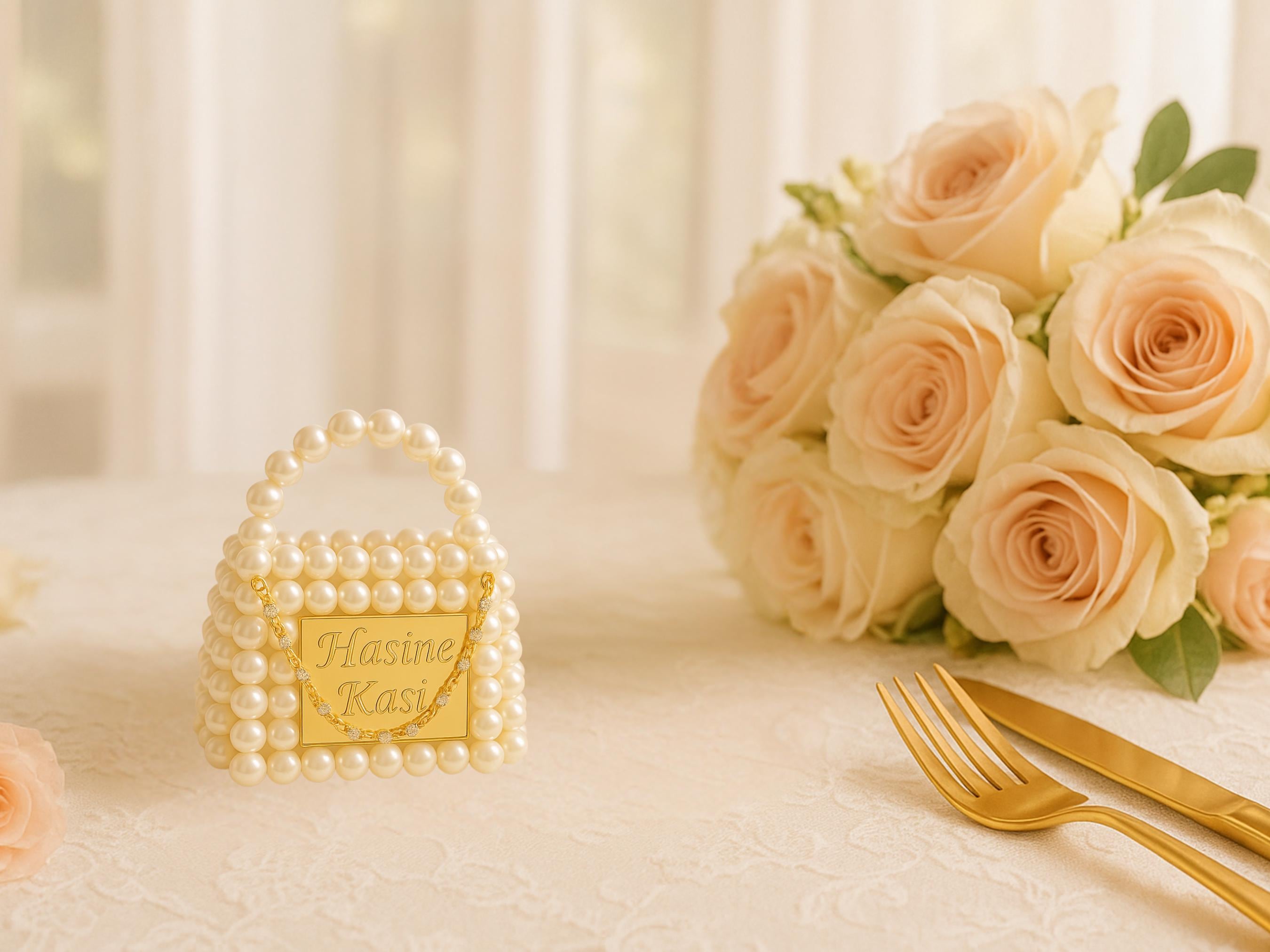 Mini Pearl Beaded Bag Keychain – Personalized Wedding Favor for Guests, Bridal Shower Gift, Custom Purse Charm for Elegant Events