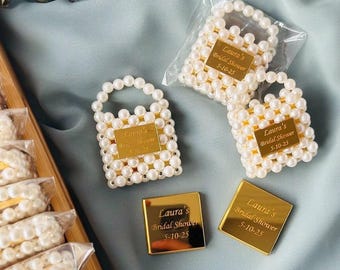 Chaveiro personalizado em formato de mini bolsa de pérolas – Lembrancinha de casamento turca com chocolate