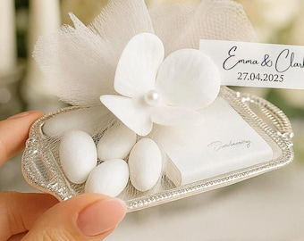Custom Wedding Favor | Jordan Almonds & Chocolate, Hydrangea Flower