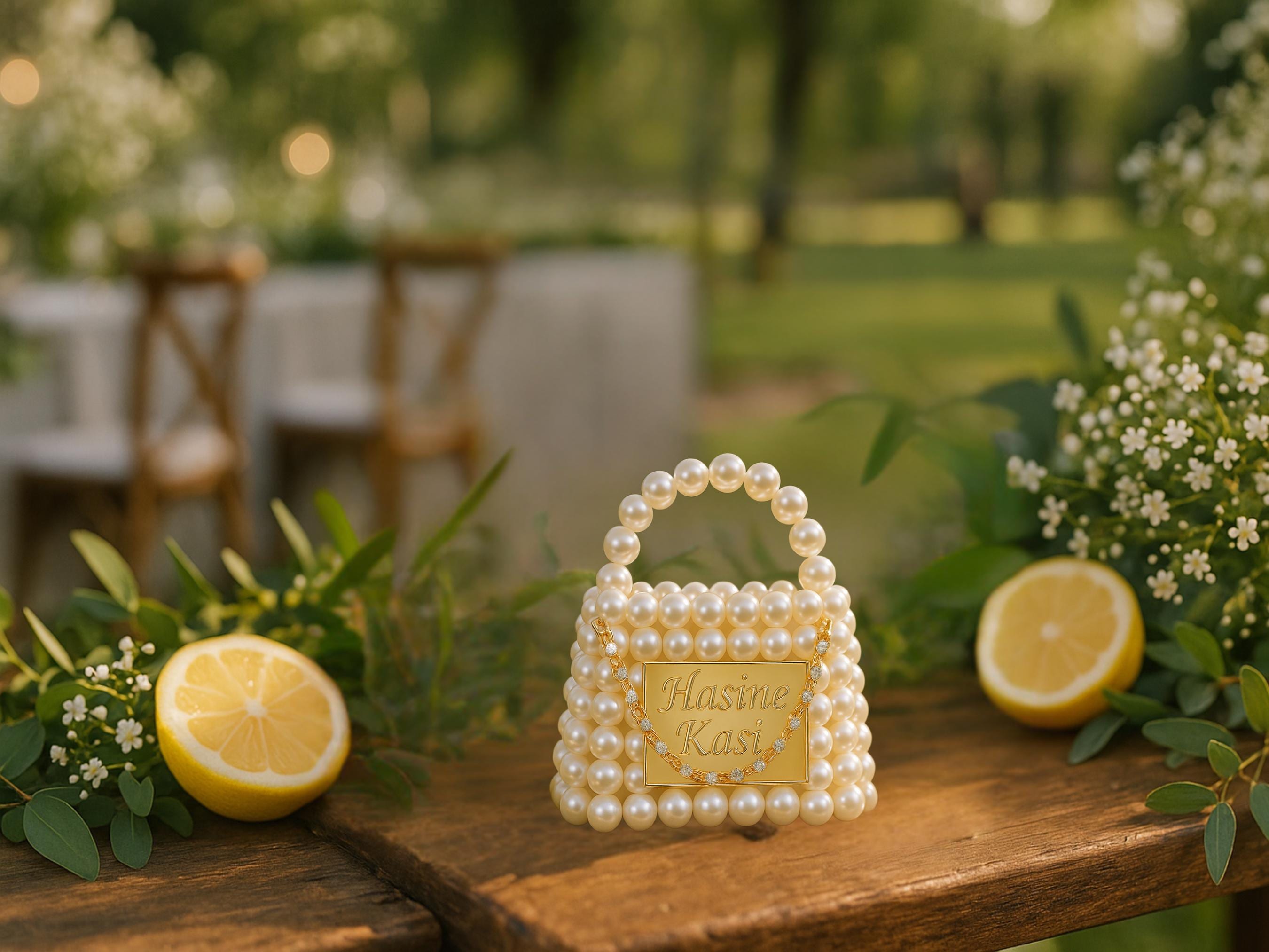 Mini Pearl Beaded Bag Keychain – Personalized Wedding Favor for Guests, Bridal Shower Gift, Custom Purse Charm for Elegant Events