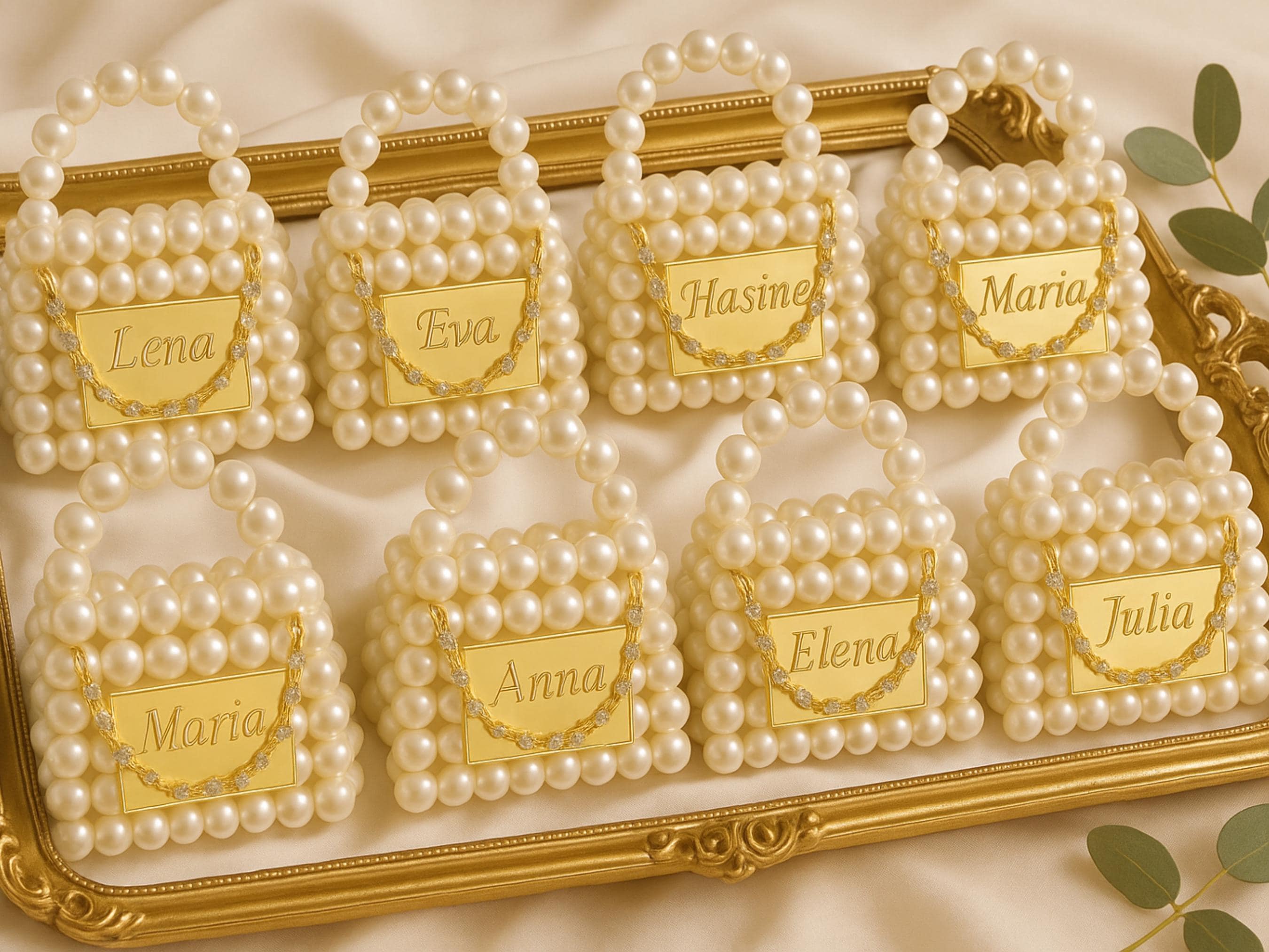 Mini Pearl Beaded Bag Keychain – Personalized Wedding Favor for Guests, Bridal Shower Gift, Custom Purse Charm for Elegant Events