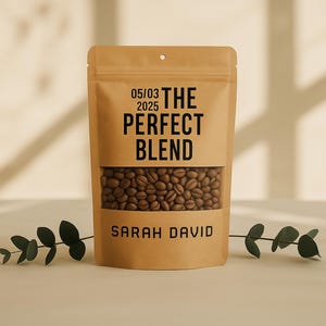Sachets cadeaux pour café refermables personnalisés - Pochettes cadeaux de mariage personnalisées avec fenêtre - Le mélange parfait pour cadeaux Kraft