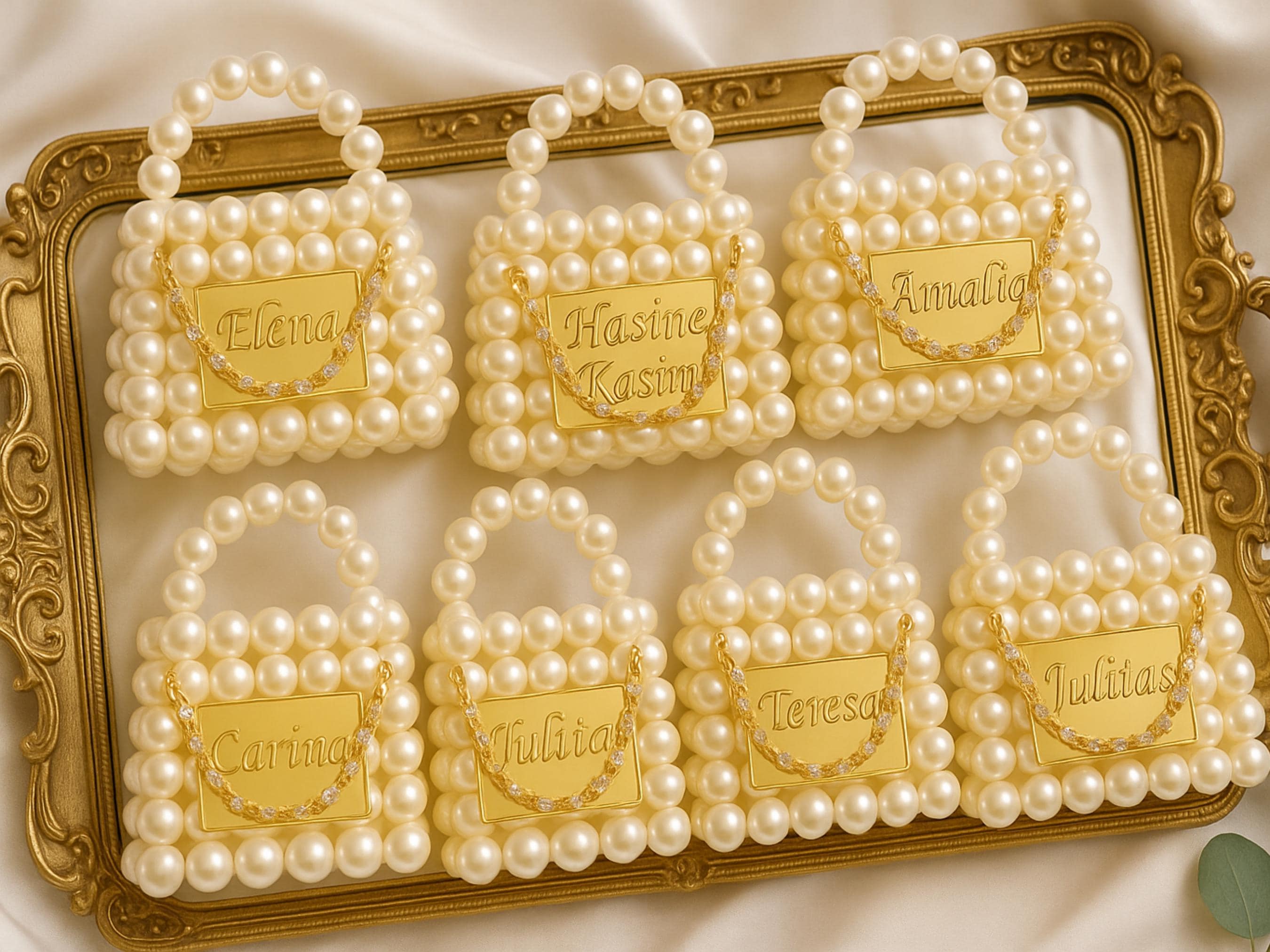 Mini Pearl Beaded Bag Keychain – Personalized Wedding Favor for Guests, Bridal Shower Gift, Custom Purse Charm for Elegant Events