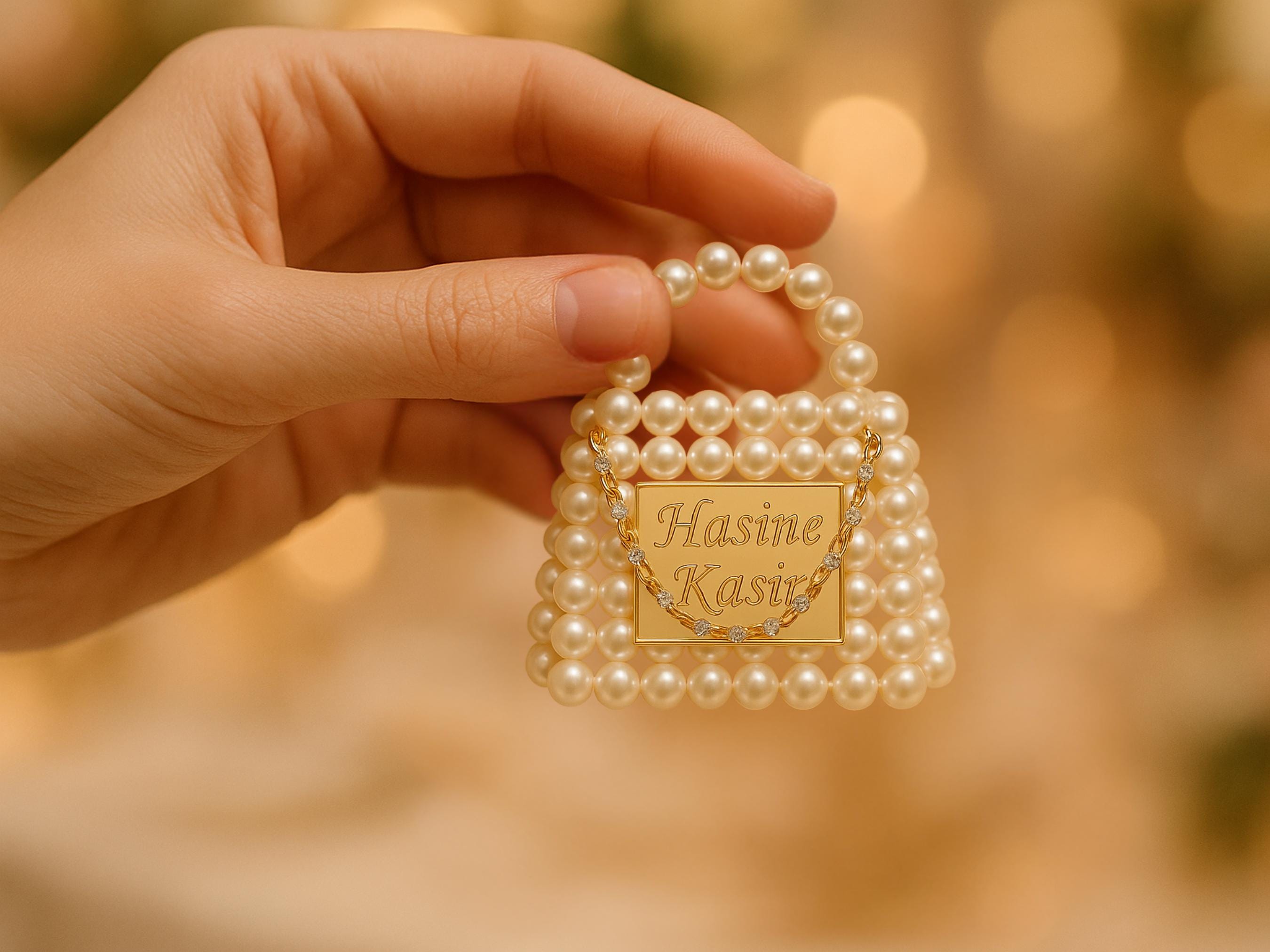 Mini Pearl Beaded Bag Keychain – Personalized Wedding Favor for Guests, Bridal Shower Gift, Custom Purse Charm for Elegant Events