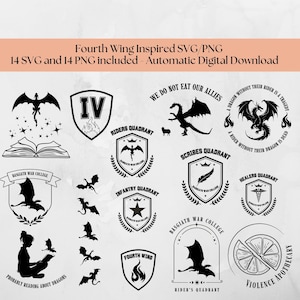 FOURTH WING Bundle SVG Digital Download, Rebecca Yarros Inspired Fourth Wing, Iron Flame, Onyx Storm