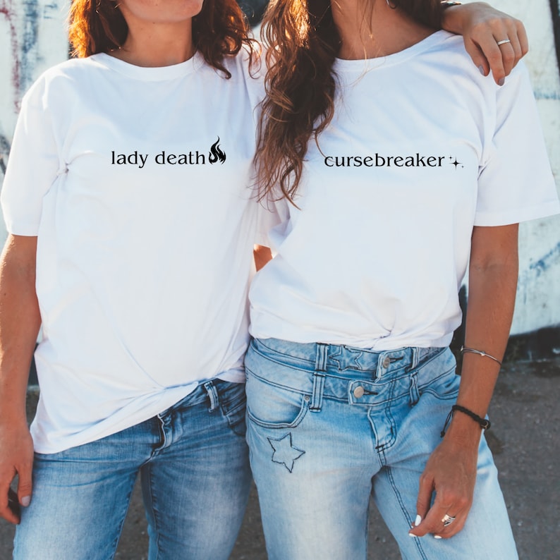 matching lady death and cursebreaker t-shirts
