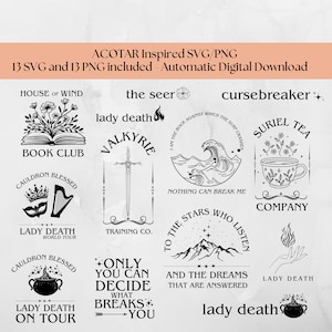 Téléchargement numérique ACOTAR Bundle SVG, feyre nesta elain archeron, rhysand, acowar, acomaf, acosf, Sarah J Maas Design