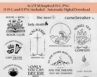 ACOTAR-paket SVG/PNG: Feyre, Rhys, Nesta, Elain Designs (digital nedladdning)