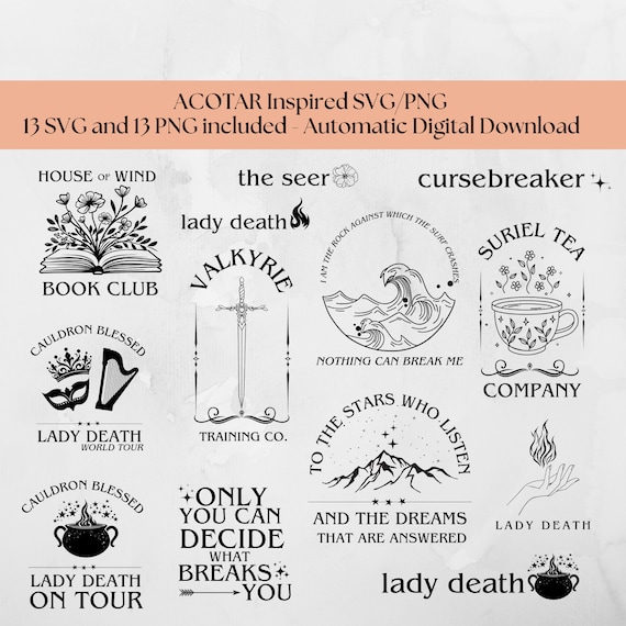 ACOTAR Bundle SVG/PNG: Feyre, Rhys, Nesta, Elain Designs (Digital Download)