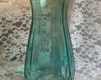 Vintage DPS Glass “Ariel” Teal Blue Flower Vase 9”