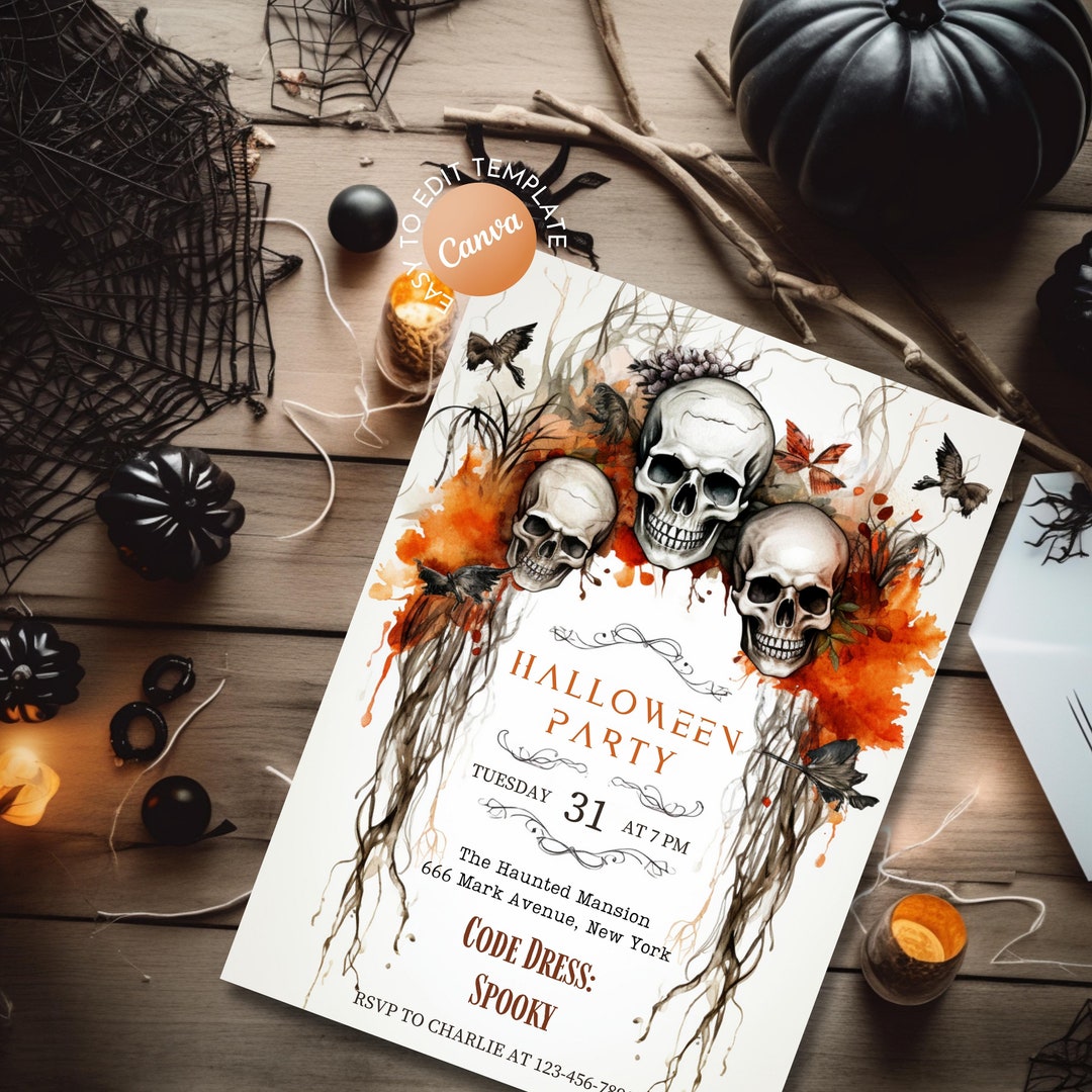 Editable Halloween Party Invitation Halloween Skeleton Canva - Etsy