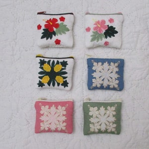 Hawaiian Quilt Square Coin Purse with 2 Card Holder