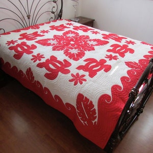 Hawaiian Quilts 100% Hand Quilted/Hand Appliqued Full/Queen Bedspread 80x80