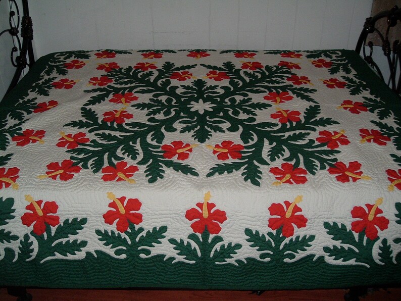 Hawaiian Quilt Bedspread King Size 110x105 W/2 Pillow Shams Etsy