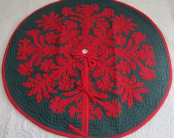 Hawaiian Quilts 100% Hand Quilted/Hand Appliqued Christmas Tree Skirt 42"