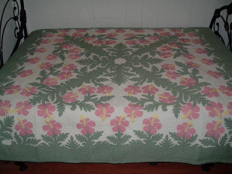 Hawaiian Quilt Bedspread King Size 110x105 W/2 Pillow Shams Etsy
