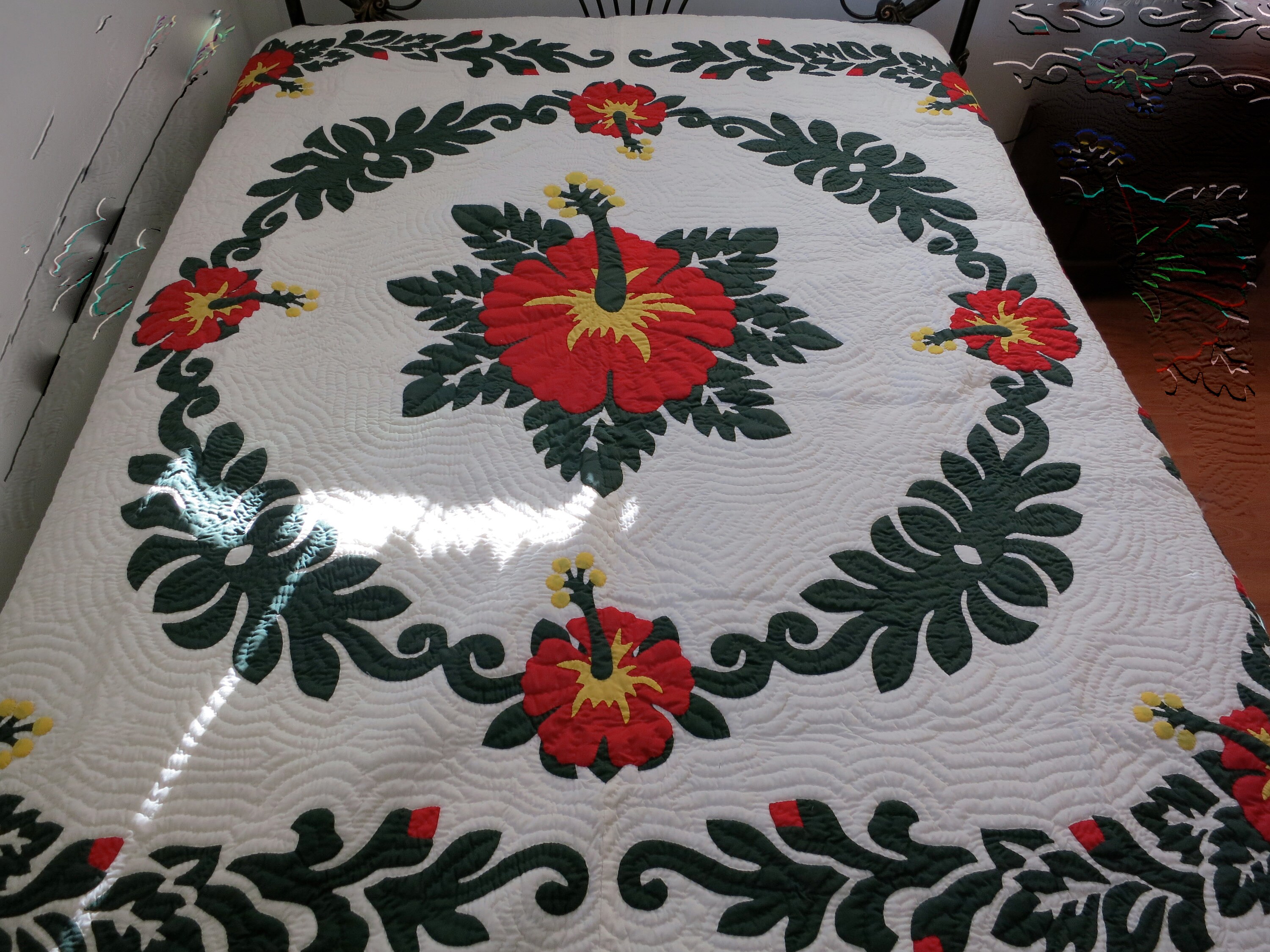 Hawaiian Quilt Bedspread King Size 110x105 W/2 Pillow Shams Etsy