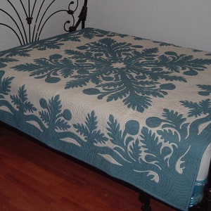 Hawaiian Quilts 100% Hand Quilted/Hand Appliqued Full/Queen Bedspread 80x80 Breadfruit (Ulu) Design