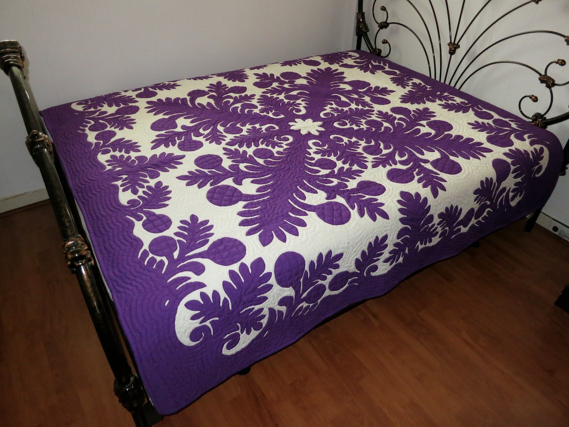 Hawaiian Quilt Bedspread King Size 110x105 W/2 Pillow Shams Etsy