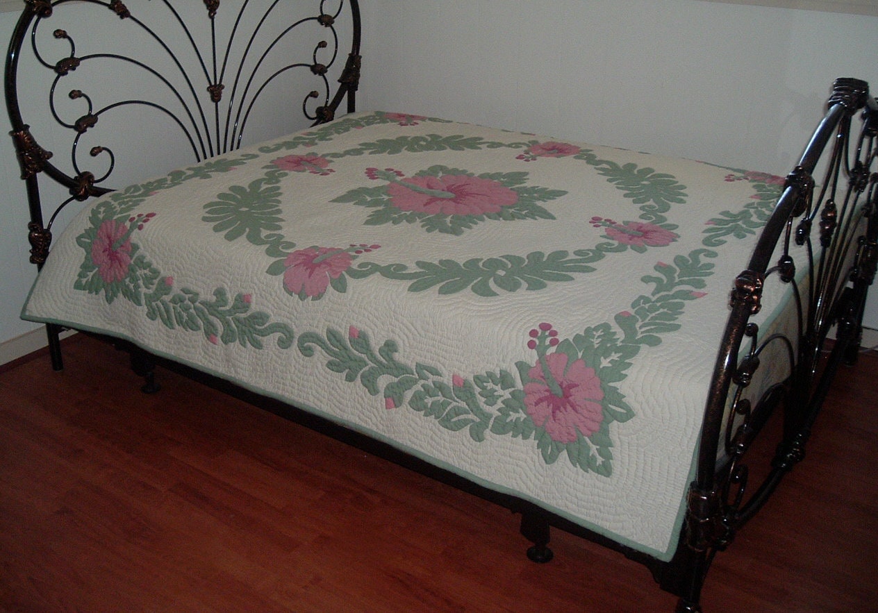 Hawaiian Quilt Bedspread King Size 110x105 W/2 Pillow Shams Etsy
