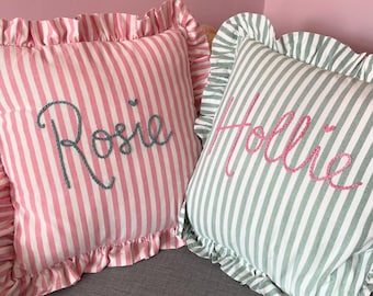 Hand embroidered personalised cushion