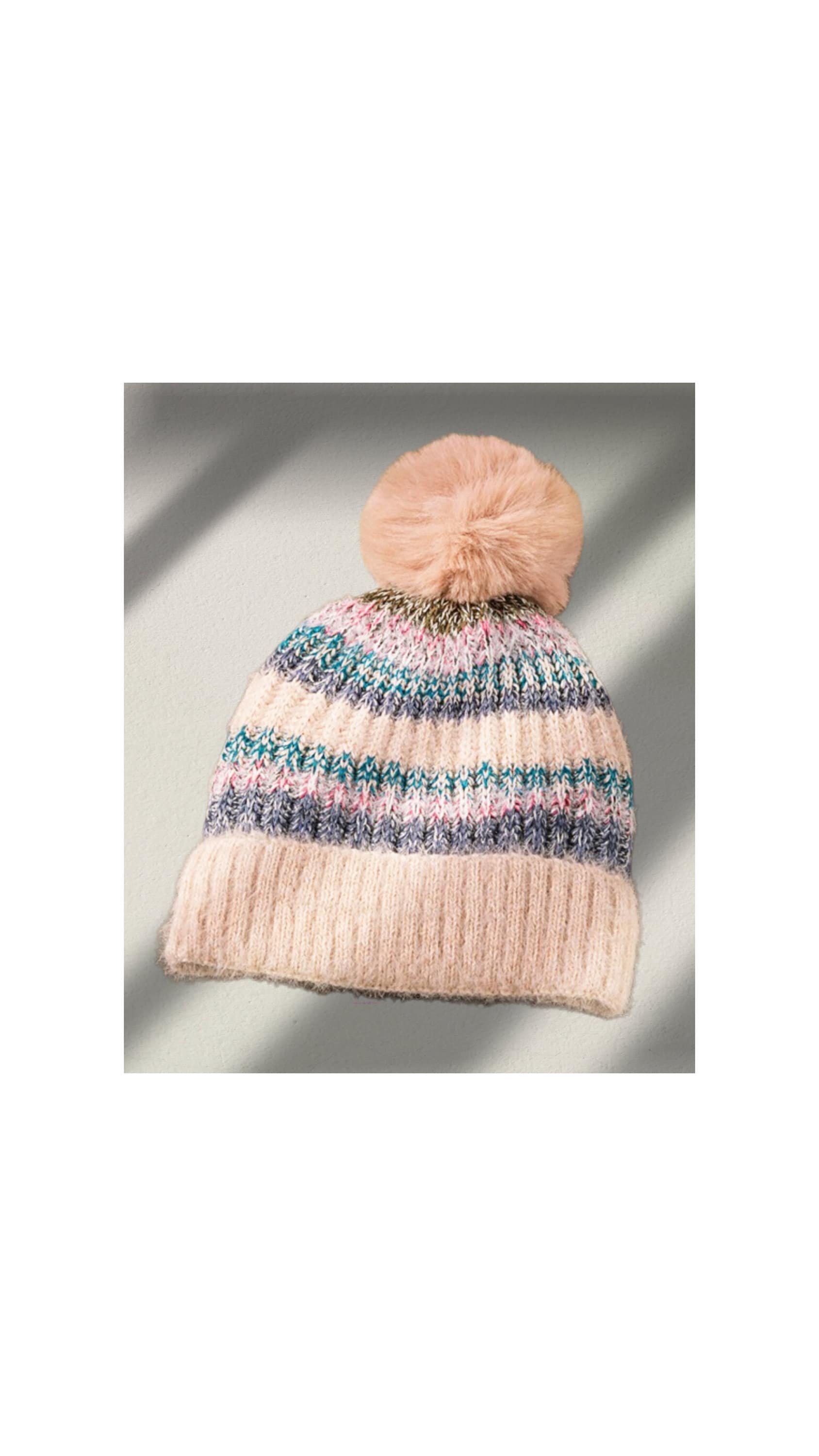 Women\'s Pink Winter Warm Knitted Beanie Faux Fur Pom Knit Skull Style Hat Cap PINKGIRL Faux Fur Winter Beanie Hat For Women - Fleece Lined  main image 2