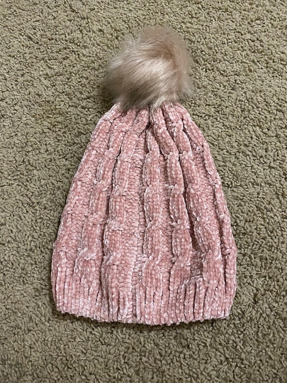 Handmade Pink Pom Pom Chenille Beanie One Size Skull Cap Ski  display picture 3