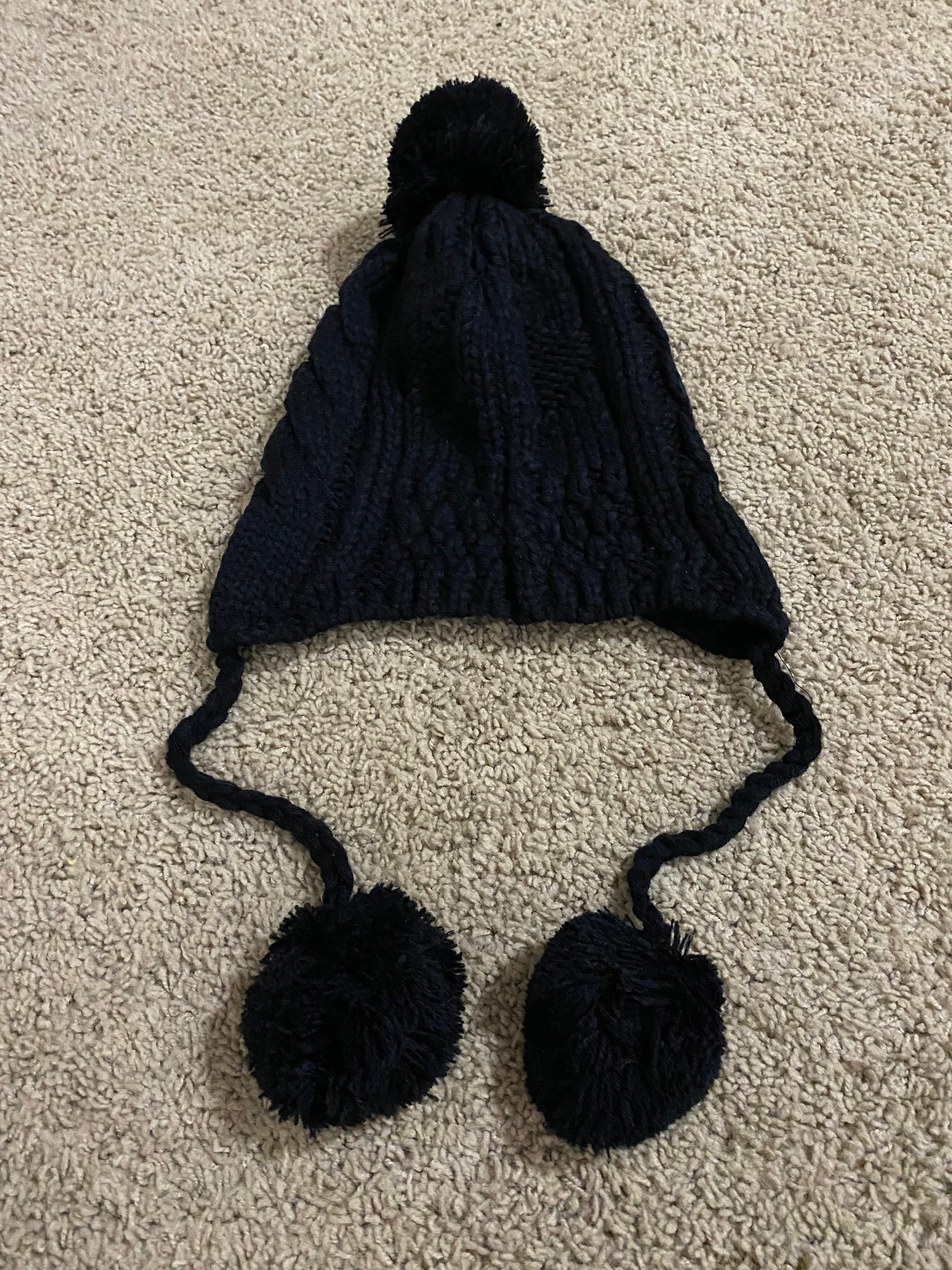 Black Wool Gray Skull Pom Pom Winter Cap Gray Pom Beanie Pom Pom Gray Skull Cap Pom Pom Woolen Head  main image 3