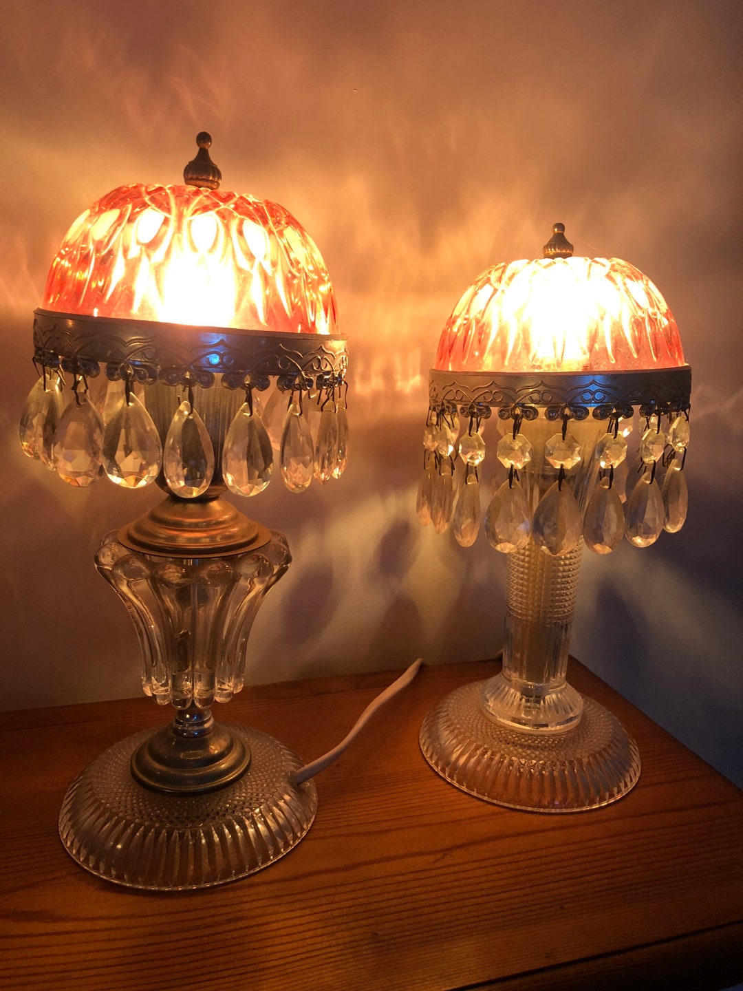 Pair of Vintage Bedside Lamps Boho Chic Pink Lamps French Etsy UK