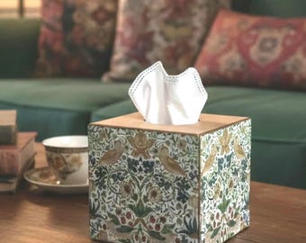 William Morris Strawberry Thief Tissue Box, Decoupaged Luxury Pine Tissue Cover, Home Decor Gift