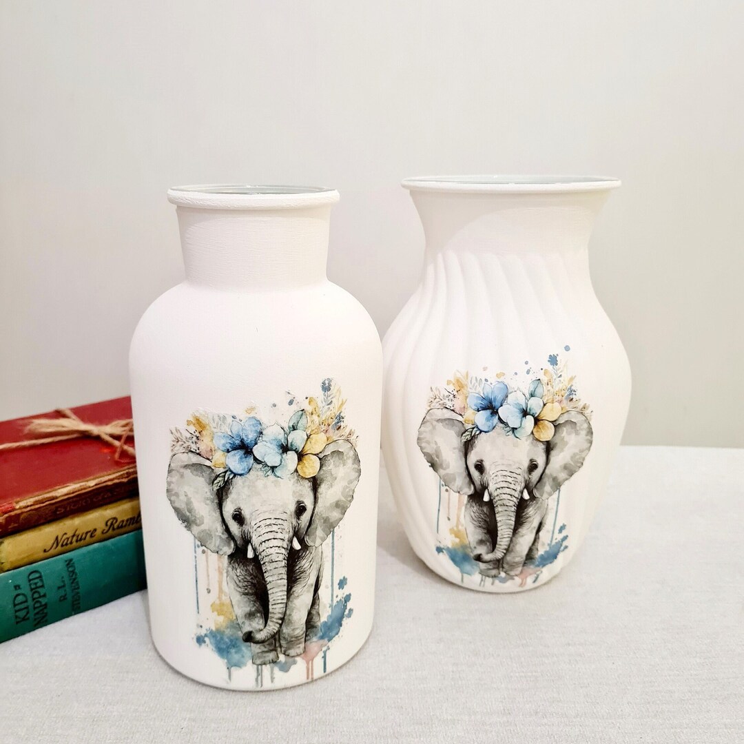 Floral Elephant Vase Elephants Home Decor Beautiful Floral Etsy UK
