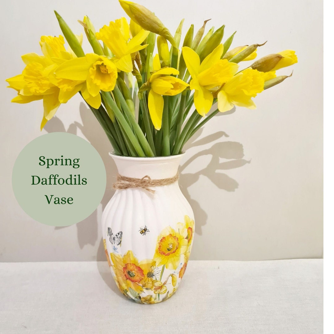 Spring Daffodils Glass Vase, Daffodil Wildflowers Flower Vase, Yellow