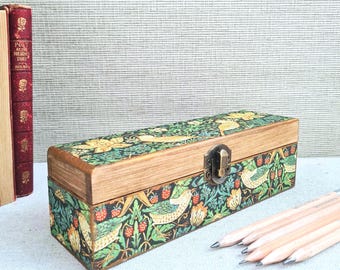 William Morris Wooden Pen Pencils Box, Floral Arts and Crafts Storage, Art lovers Gift