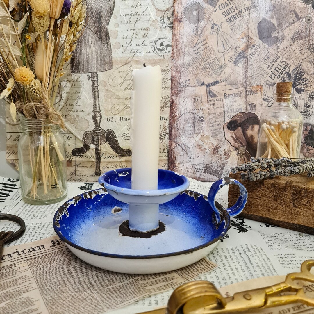 Vintage Enamel Candle Holder, Wee Willie Winkie Chambersticks, Pink