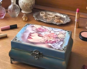 Floral Jewellery Trinket Box, Decorative Keepsake Velvet Lined Box, Romantic Design, Handcrafted