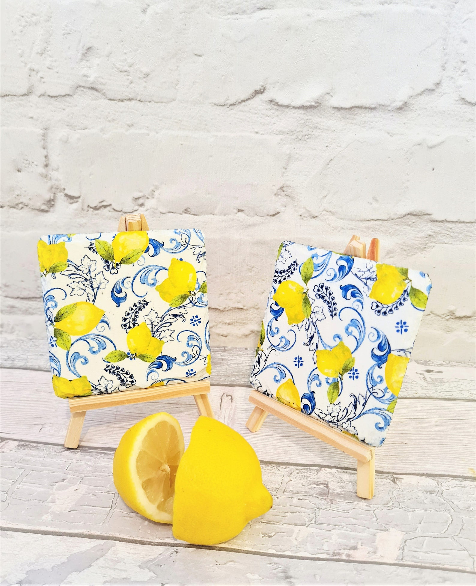 Fresh Lemons Set of 2 Slate Coasters Summer Lemons Coasters Etsy UK
