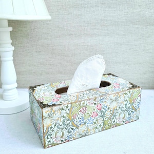 William Morris Golden Lily Tissue Box, Large Wood Tissue Cover, Handcrafted Home Decor Gift