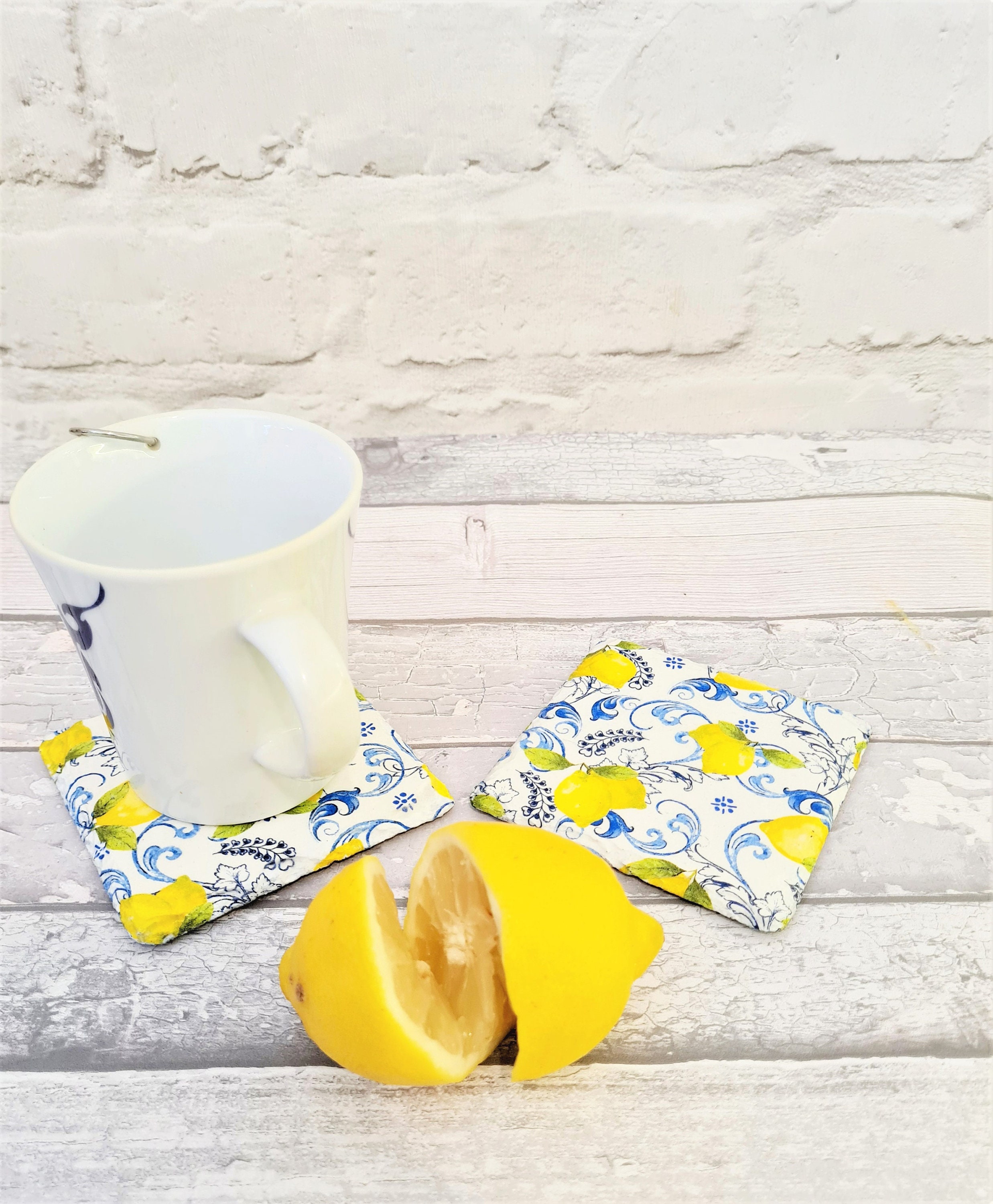 Fresh Lemons Set of 2 Slate Coasters Summer Lemons Coasters Etsy UK