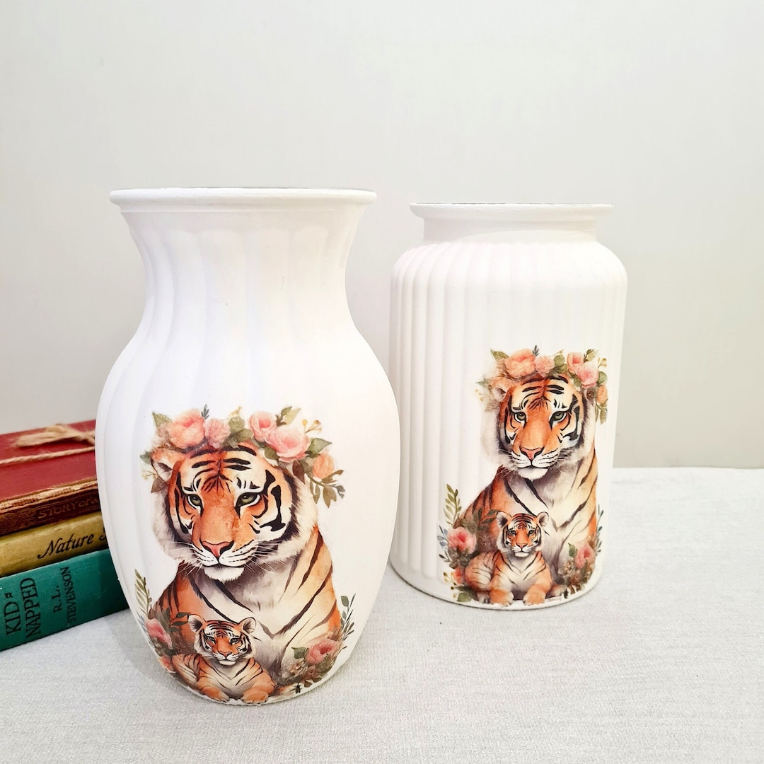 Personalised Floral Tiger Vase Tigers Themed Gift Floral Etsy UK