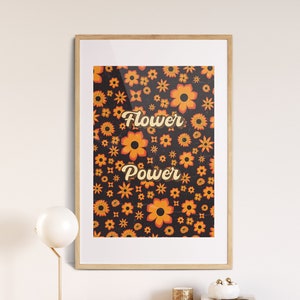 70s Floral Pattern Print, Flower Child Wall Art, Flower Power Art Print, Hippie Print, Vintage Poster, Colorful Art, Retro 70s  Wall Art