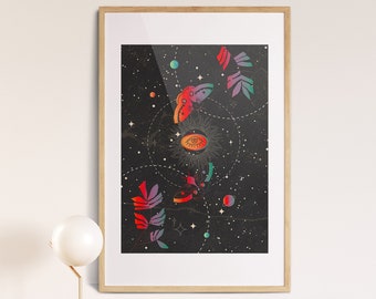 Kosmisk konsttryck, psykedelisk väggkonst, universumkonsttryck, vintageaffisch, färgglad konst, retroväggkonst, 70-tals retro heminredning, 70-talsväggkonst