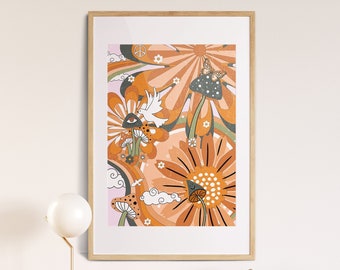 Hippie Print, Vintage Poster, Colorful Art, Psychedelic Art, 70s Decor, Retro Wall Decor, 70s Retro Psychedelic Home Decor, 70s Wall Art