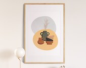 Boho Art Print, Bohemian Wall Decor, Eclectic Wall Art, Terracotta Wall Art Print, Boho Chick Decor, Minimalist Drawing, Above Bed Art