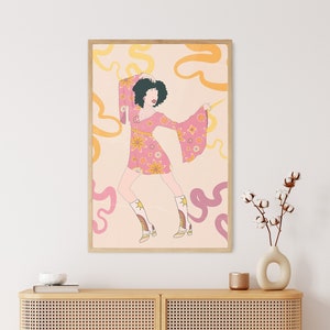 Arte mural de los años 70, Decoración de pared de chica hippie, Colgante de pared de los años 60, Arte colorido, Impresión de arte psicodélico, Póster vintage, Arte infantil de flores