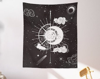 Sun and Moon Tapestry, Psychedelic Tapestry, Dorm Wall Decor, Goddess Tapestry, Moon Home Decoration, Cosmic Universal Wall Tapestry